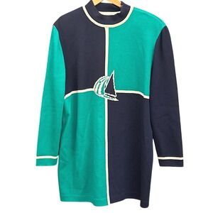 Vintage St. John Collection Colorblock Nautical Sailboat Knit Sweater Top Large